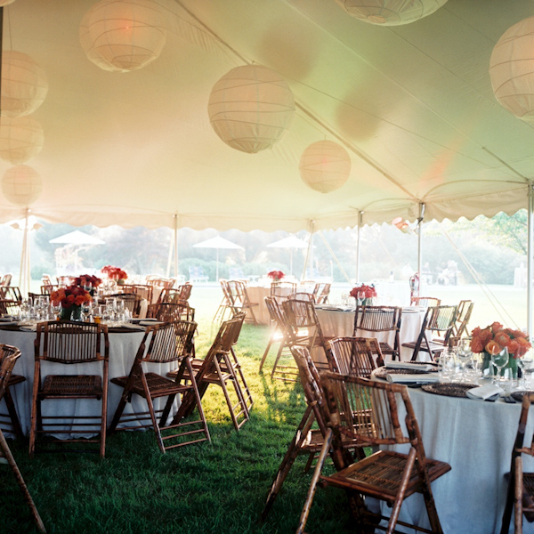 outdoor reception - ivory tent with ivory paper lanterns - photo by New York City based wedding photographer Karen Hill